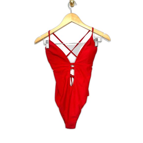 Abercrombie & Fitch One Piece swimsuit size medium red strappy sexy lifeguard - Picture 1 of 4